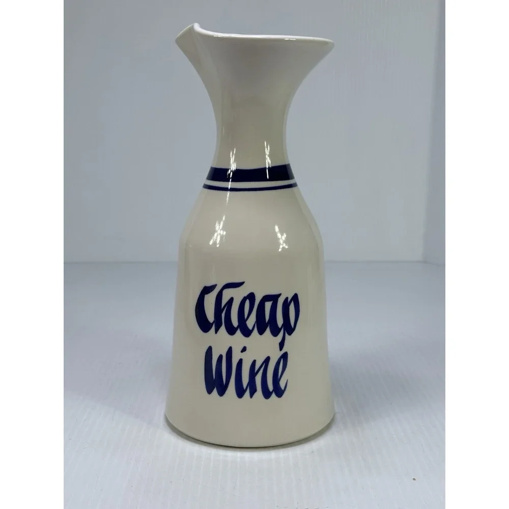 Vintage Cheap Wine Ceramic Carafe White Blue Decanter Utensil Holder